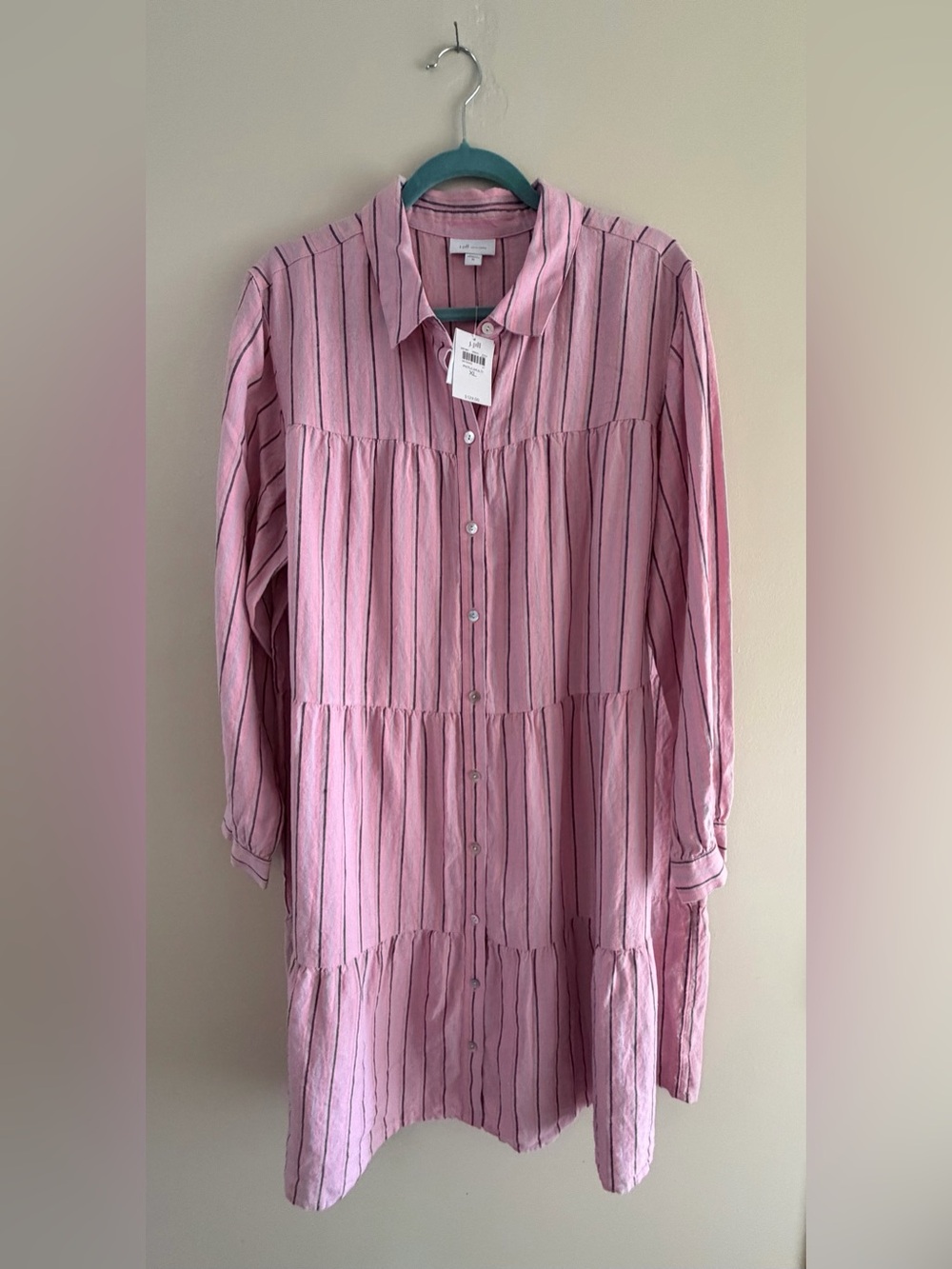 J. Jill "Love Linen" Tiered Shirt Dress Striped Button-Front